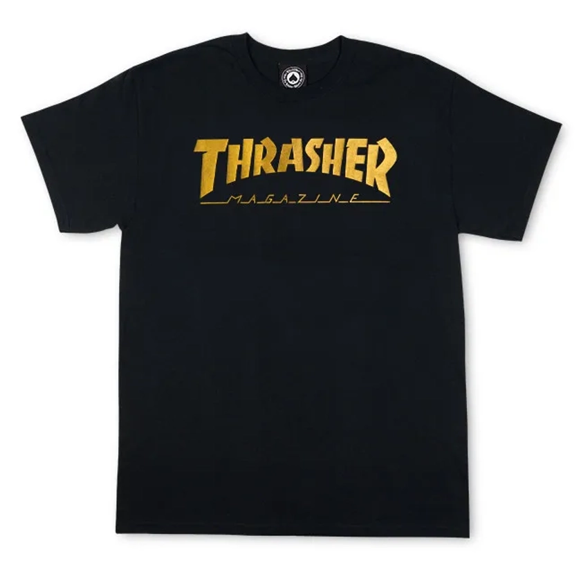 Camiseta Thrasher Magazine Logo Gold Foil - Preto (Silk Cromado Ouro) Steezy
