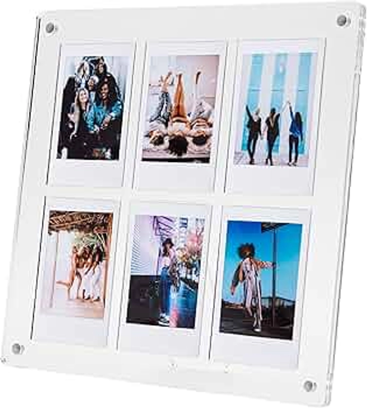 The Happy Frame Clear Acrylic Floating 8x8 Frame with Polaroid Instax Collage frame insert, Multi-Functional Free-Standing and Magnetic for Refrigerator