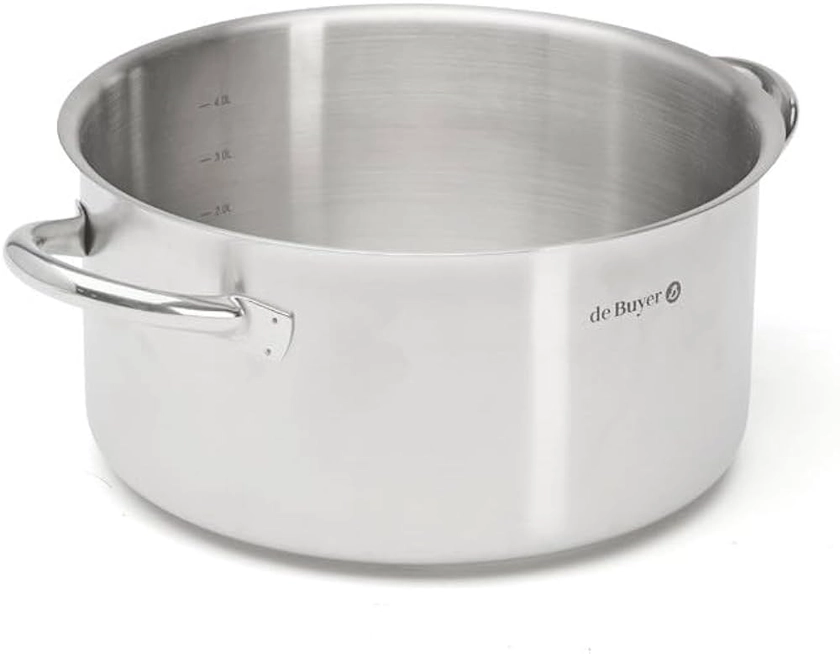 De Buyer - Faitout sans couvercle en inox PRIM'APPETY - 24 cm - Sans PFAS, Inox 18/10 de Qualité Professionnelle, Fond Magnétique Épais pour Cuisson Maîtrisée, Tous Feux + Four, Finition Poli Brossé