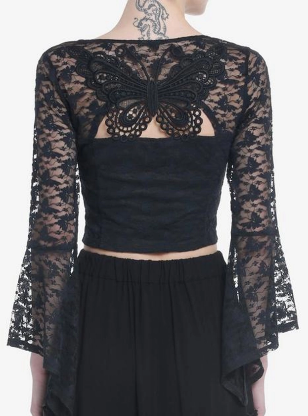 Cosmic Aura Black Butterfly Lace Girls Bell Sleeve Top | Hot Topic