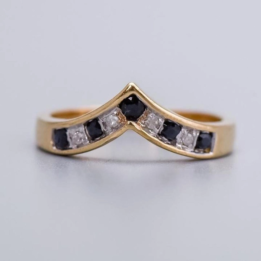 9K Gold Sapphire and Diamond Wishbone Ring — Don Laurence Jewellery