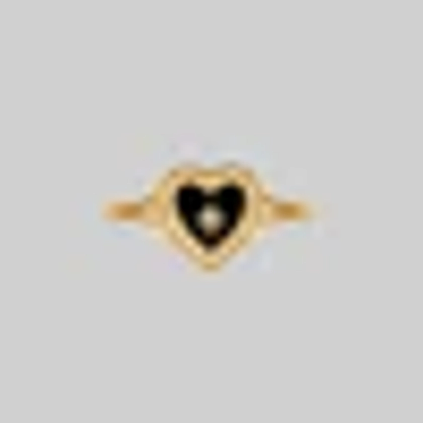 SOLEMN. Black Enamel Heart Ring - Gold