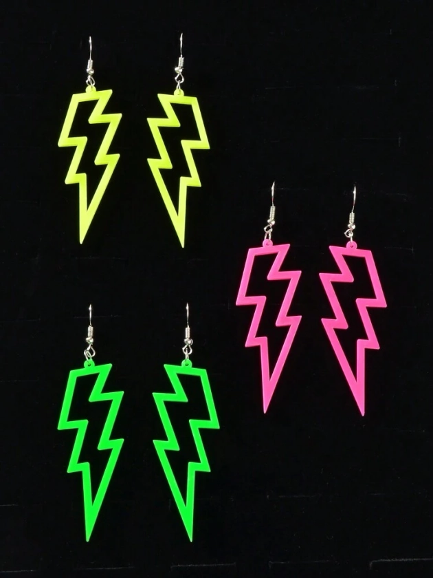 3 Pairs Y2k Style Neon Candy Color Hollow Lightning Acrylic Dangle Earrings Set Music Festival Party Jewelry