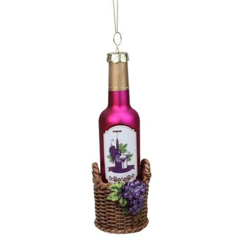 Northlight 6.25" Pink and Brown Wine Bottle Hanging Christmas Ornament
