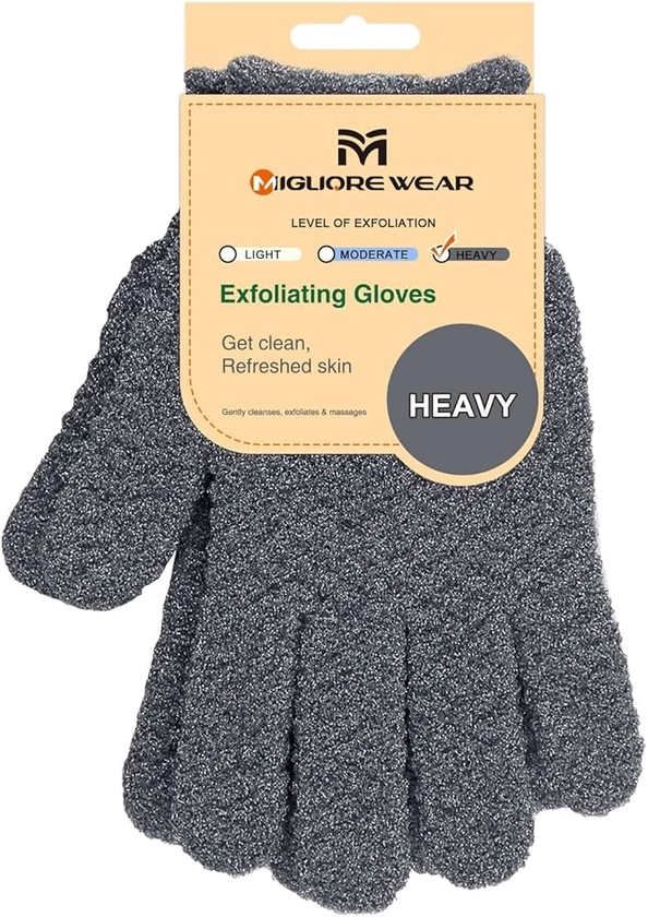 Migliore Wear Exfoliating Wash Gloves, Shower Scrub Gloves/Loofah, Natural Fibre Bath Gloves for Spa, Massage, Body Scrub Exfoliator, Dead Skin Remover with Hanging Loop(Heavy)