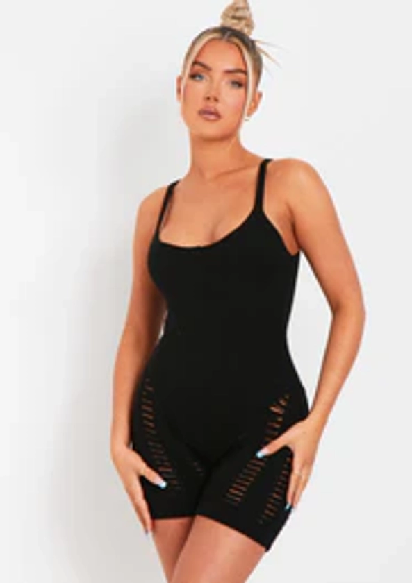 Adalynn Black Laddered Knitted Unitard | Women's Unitards | MissyEmpire | Missy Empire