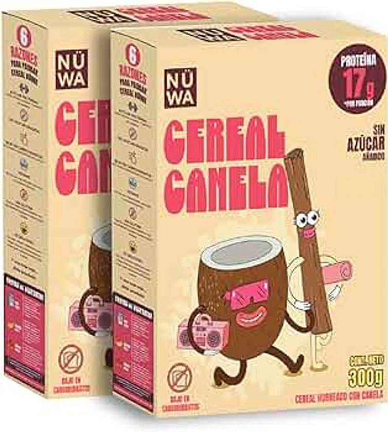 NÜWA 2-Pack Cereal Keto Canela - Cereal con delicioso sabor a canela, almendras, coco y cacahuate - Alto en proteína y fibra - Sin azúcar añadida - Vegano - Ingredientes naturales y sin gluten.