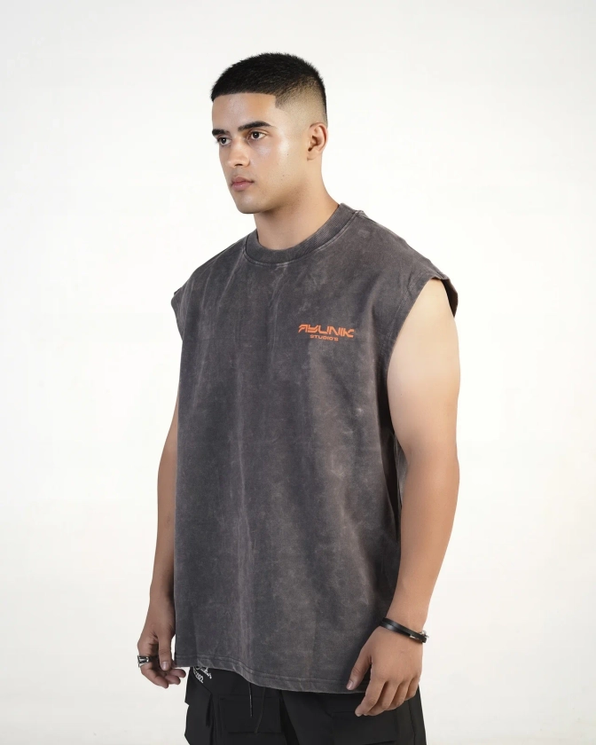 Acid Wash Waffle Vest (CHARCOAL)