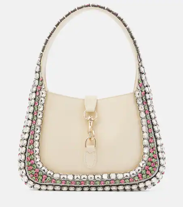 Gucci Jackie Small crystal-embellished leather shoulder bag in white - Gucci | Mytheresa