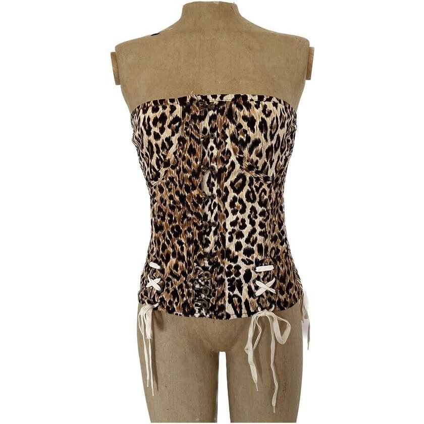 Dolce & Gabbana Leopard Animal Print Tie Lace up Corset Bustier Top IT 48 US L