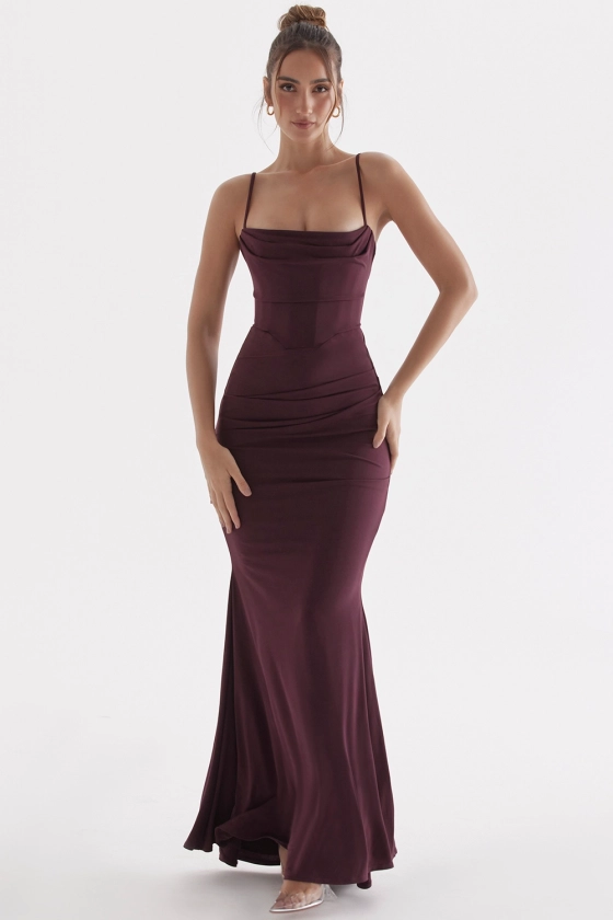 Clothing : Maxi Dresses : 'Milena' Dark Cherry Corset Maxi Dress