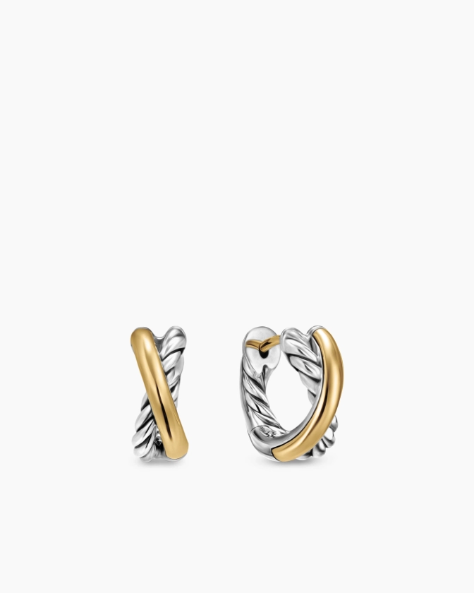 David Yurman | Crossover Huggie Hoop Earrings in Sterling Silver with 18K Yellow Gold, 12.4mm