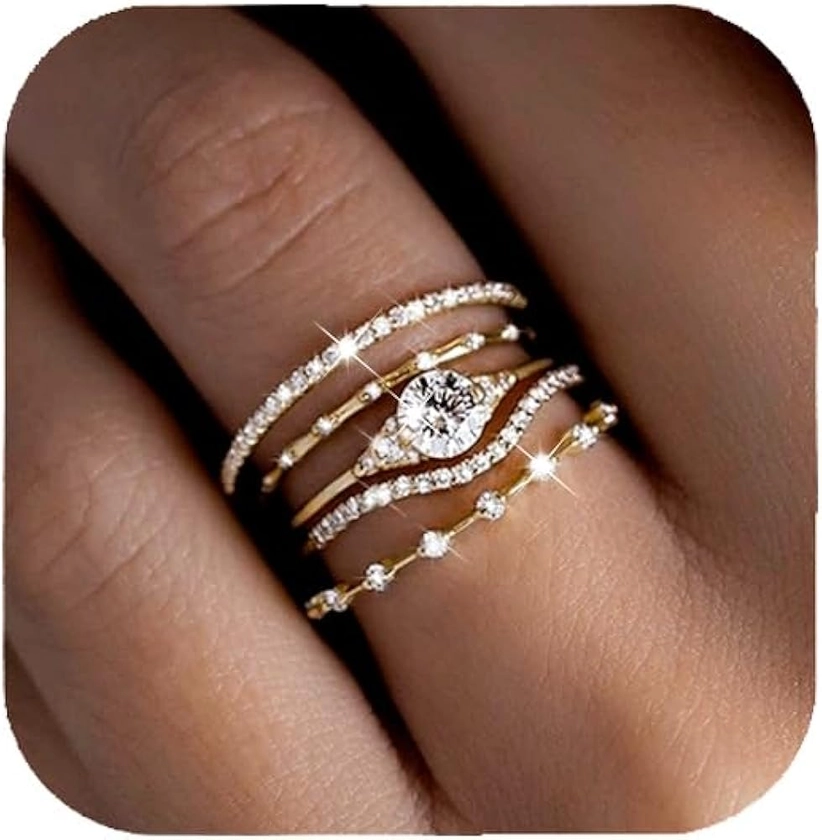 Amazon.com: iF YOU Gold Rings for Women Non Tarnish, Dainty 14K Gold Plated Stackable Cubic Zirconia Knuckle Ring Set, Statement Wedding Bands Engagement Rings Size 6 : Clothing, Shoes & Jewelry