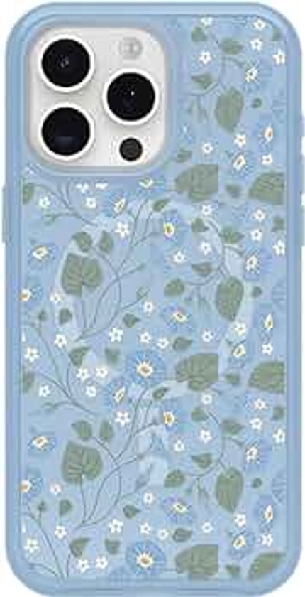 OtterBox iPhone 15 Pro MAX (Only) Symmetry Series Clear Case - DAWN FLORAL (Blue), snaps to MagSafe, ultra-sleek, raised edges protect camera & screen