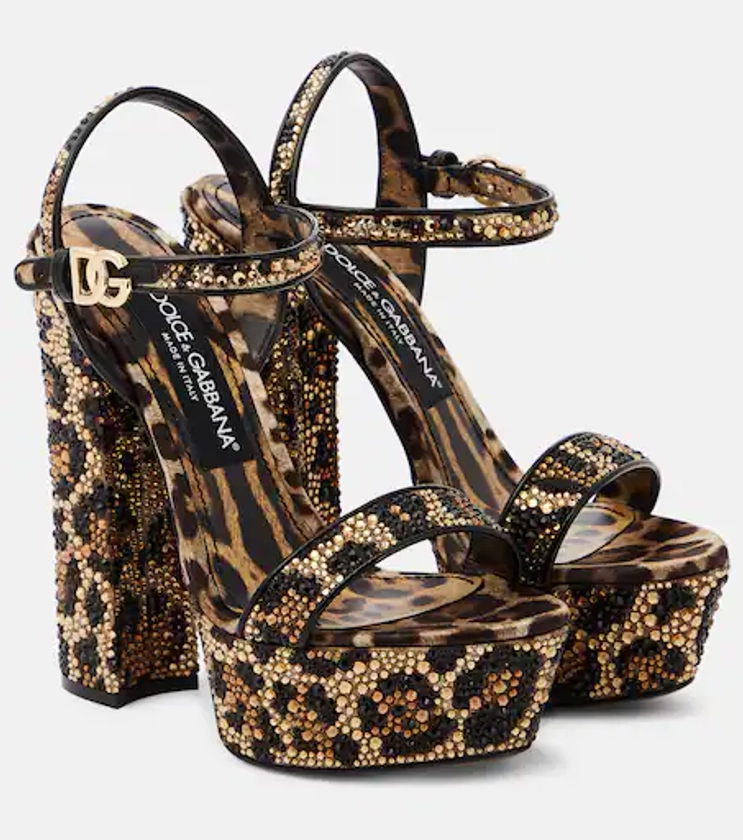 Crystal-embellished platform sandals in brown - Dolce Gabbana | Mytheresa