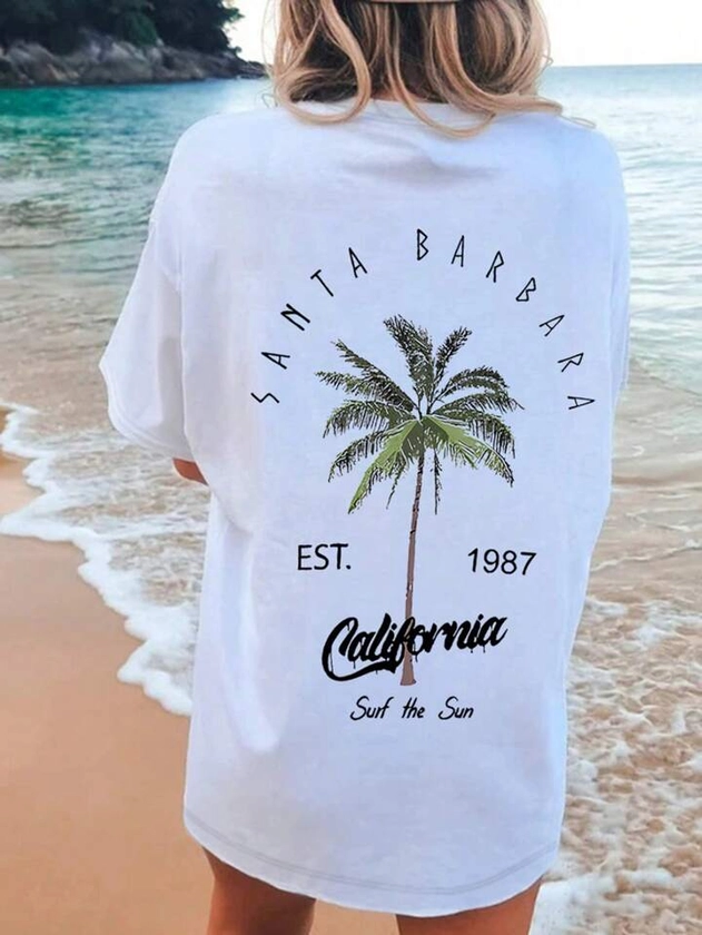 Women's Loose Fit T-Shirt With Palm Tree Print