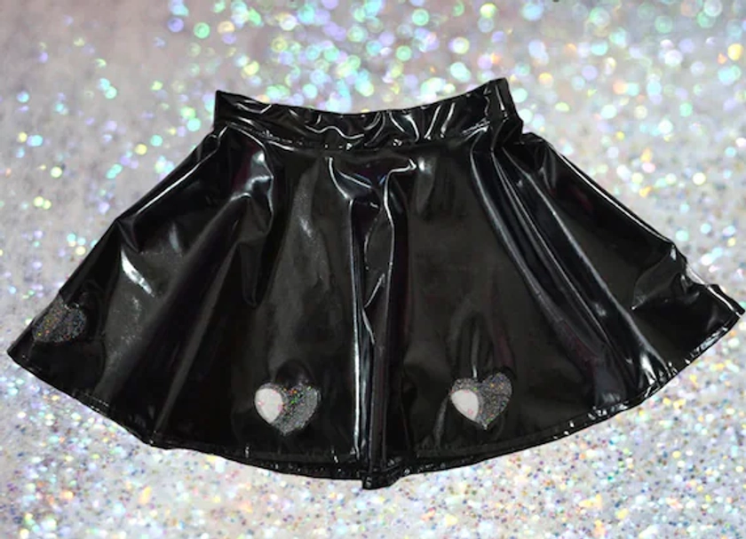 Bubble Goth Princess PVC glitter heart cut out skater SKIRT BLACK