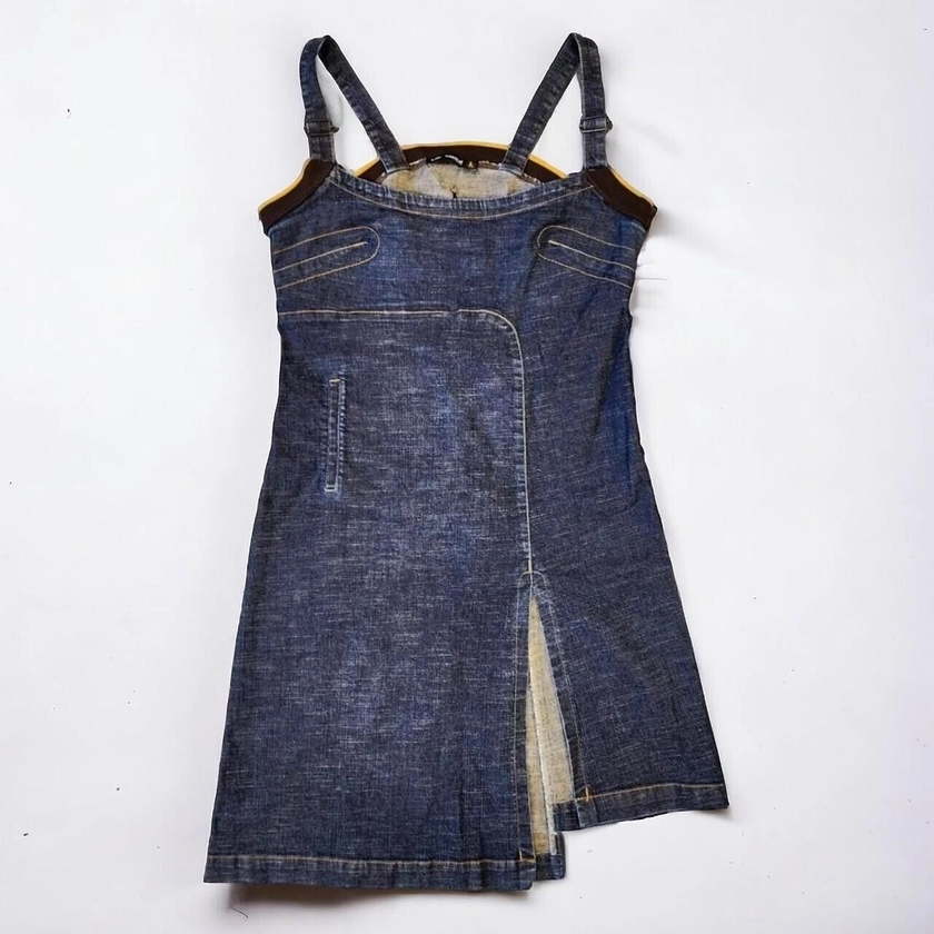 Vintage Y2k Cop Copine Asymmetric Denim Dress Size M/10uk