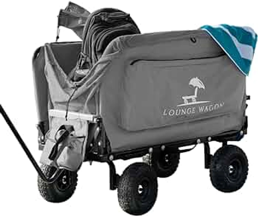 The Lounge Wagon – The Only Wagon That Converts into a 2-Person Chair - 3-in1 cart - Included Cargo net- Ultimate Beach Wagons– Beach Chairs for Adults – Sports Wagon(Umbrella Sold Separately)