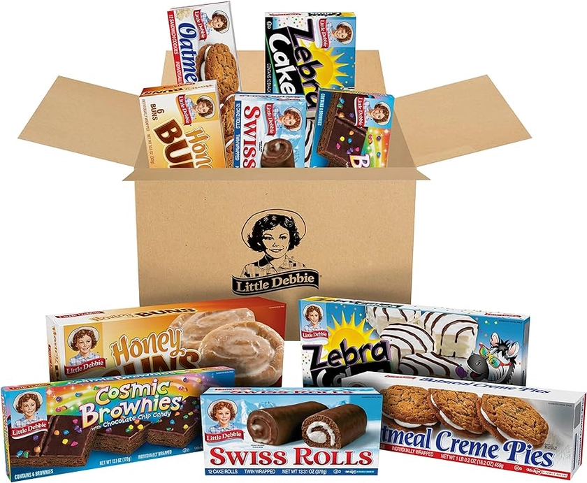 Little Debbie Variety Pack, Zebra Cakes, Cosmic Brownies, Honey Buns, Oatmeal Creme Pies, and Swiss Rolls (1 Box Each), 48 Piece Assortment