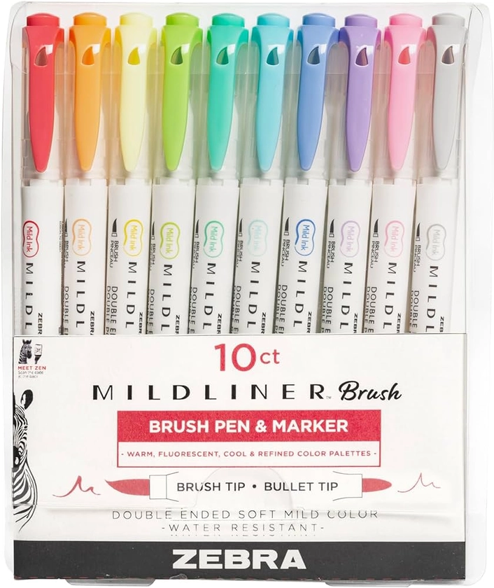 Zebra Pen Mildliner Stylo-marqueur à double pointe fine - Assortiment de couleurs, boîte de 10