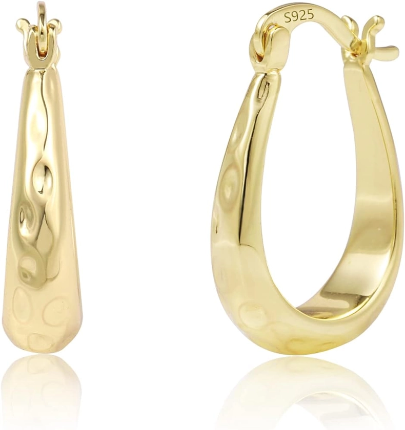 925 Sterling Silver Post Filigree Hoop Earrings for Women Hollow Oval Hoop Earrings Hypoallergenic U Shaped Hoops Earring for Jewelry Gifts