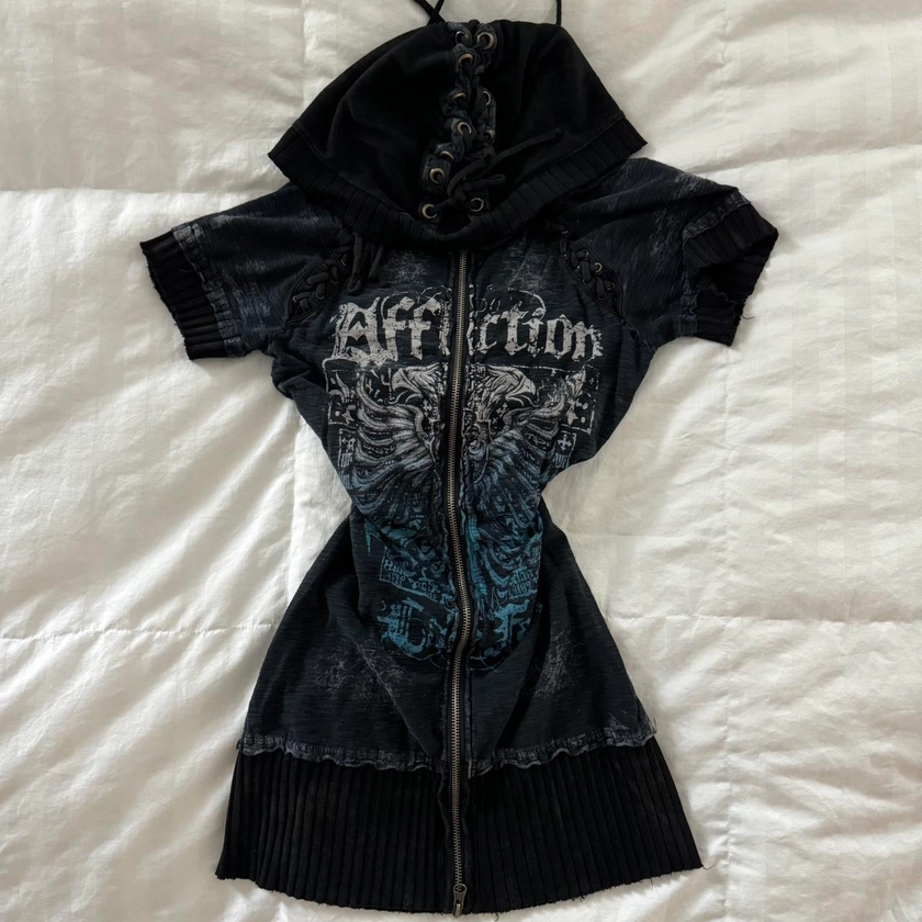 affliction lace up grunge double zip hoodie can be...