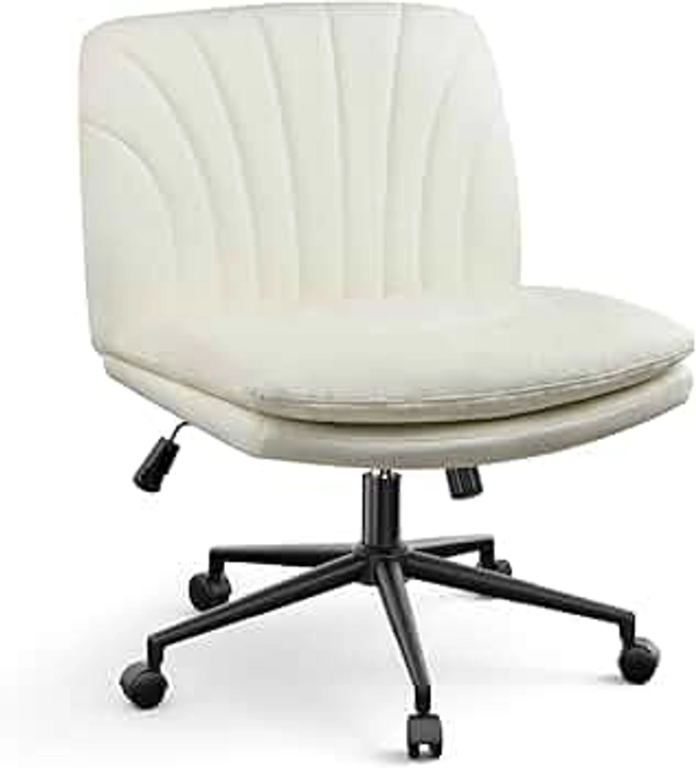 naspaluro Chaise de Bureau sans Accoudoir, Fauteuil de Bureau avec Large Assise, Chaise Pivotante avec roulettes, Dossier Inclinable et Hauteur Réglable pour Maison, Chambre (Beige)