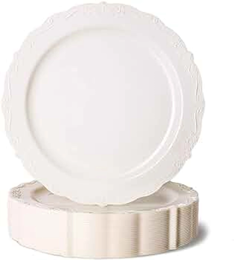 Juvale Wedding Dinnerware, Ivory White Plastic Plates (7.5 x 7.5 In, 25-Pack)
