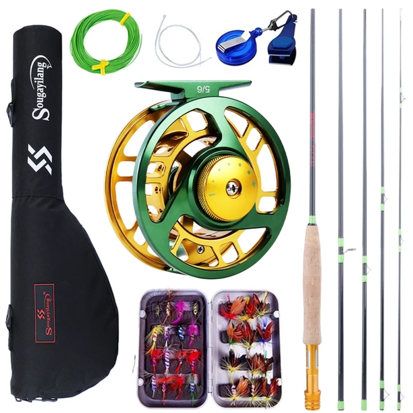Sougayilang Fly Fishing Rod And Reel Full Kit 5sections Carbon Fly Fishing Rod And 5/6 Reel Perch Fly Fishing Suitable For Pesca - Rod Combo - AliExpress