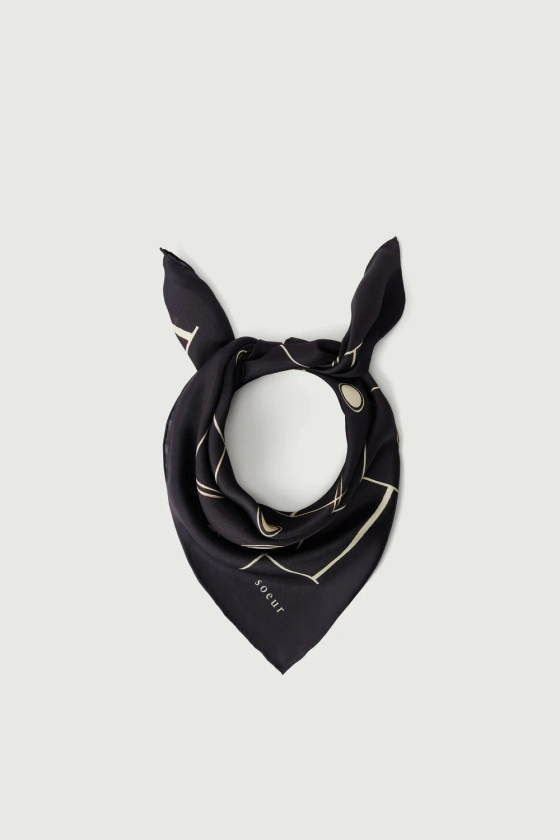 Foulard Capucine - Noir/Écru - Soie - Femme