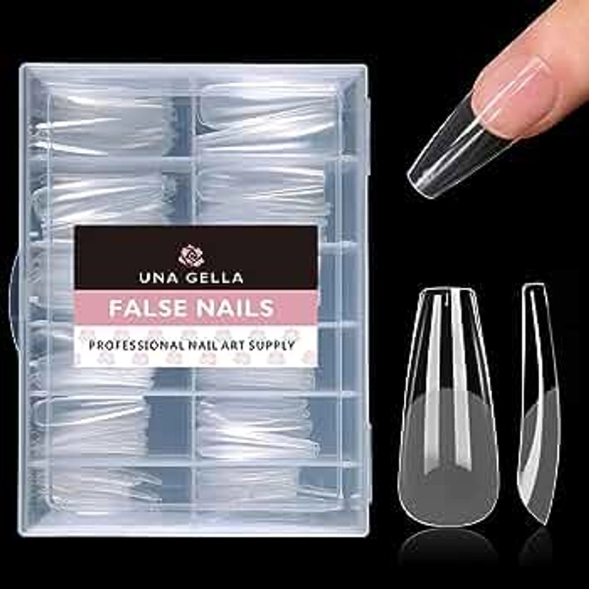 UNA GELLA Long Coffin Fake Nails Tips 216pcs Pre-Shape Coffin Press On Nails Long Coffin Nail Tips L Coffin Nails Full Cover Nail Tips Coffin False Fake Clear Coffin Tips For DIY Salon 12 Sizes