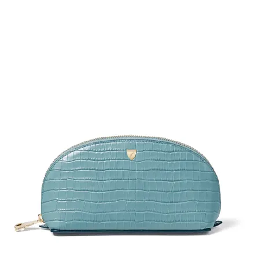 Small Makeup Bag in Deep Shine Cornflower Blue Small Croc