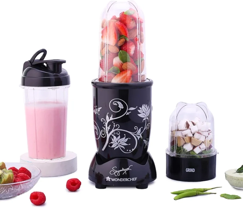 Buy Wonderchef Nutri-blend Mixer Grinder Blender, Smoothie Maker, 3 Unbreakable Jars (Blending, Grinding, and Sipper Jar), 500W 22000 RPM 100% Full Copper Motor, SS Blades, 2 Year Warranty, Black Online at Low Prices in India - Amazon.in