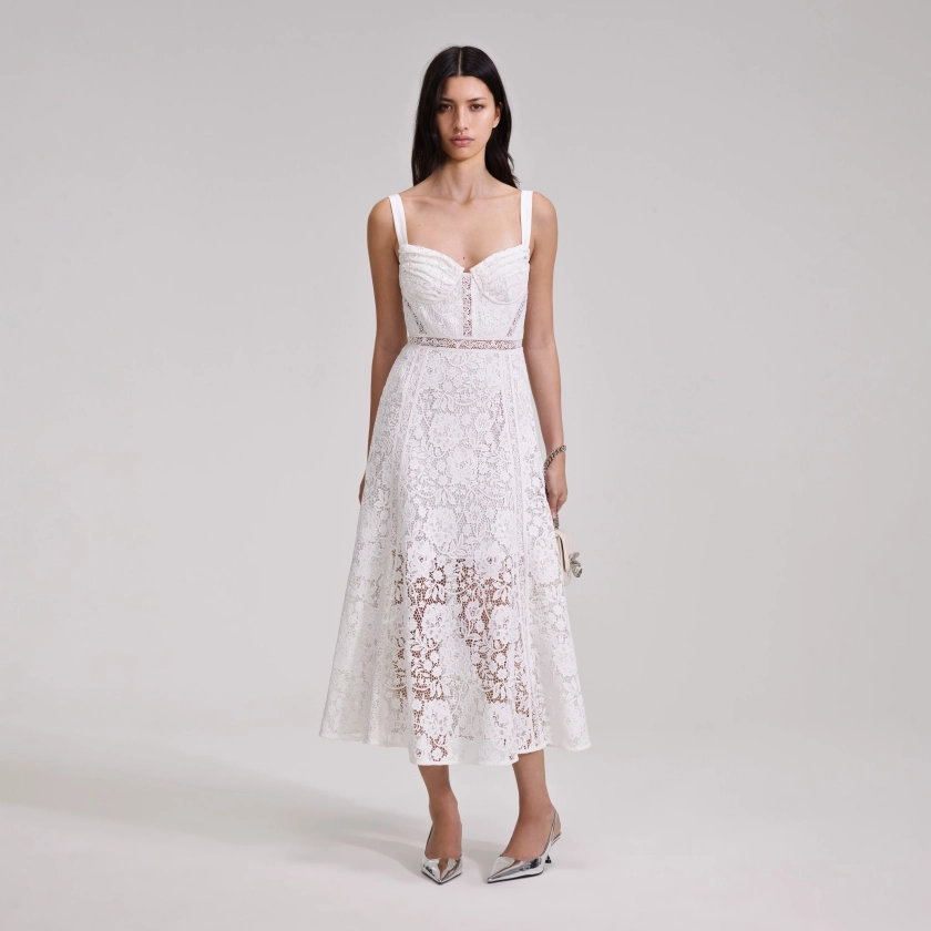 White Cord Lace Midi Dress