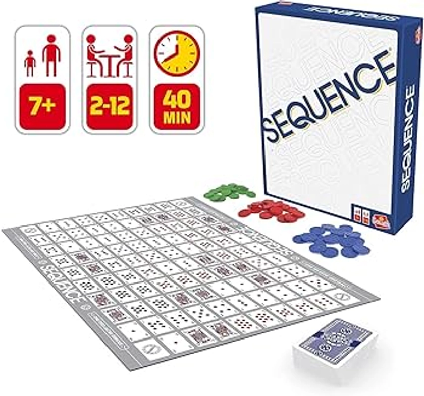 Sequence - Jeux de Société Famille et Enfants dès 7 Ans - Alignez 5 Pions pour Faire une Séquence - Jeu de Stratégie Divertissant avec Rebondissements - Jeu De Cartes - De 2 à 12 joueurs