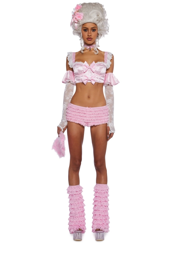 Sexy Womans Halloween Costume Marie Antoinette Raver Renaissance Brocade Dancing Cake Queen Costume Set - Light Pink