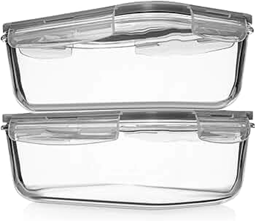 8 Cups/ 63 Oz 4 Piece (2 containers + 2 Lids) Large Glass Storage/ Baking Containers with Locking Lids . Ideal for Storing food, vegetables or fruits. BPA Free & Leak Proof - Microwave, Oven Safe