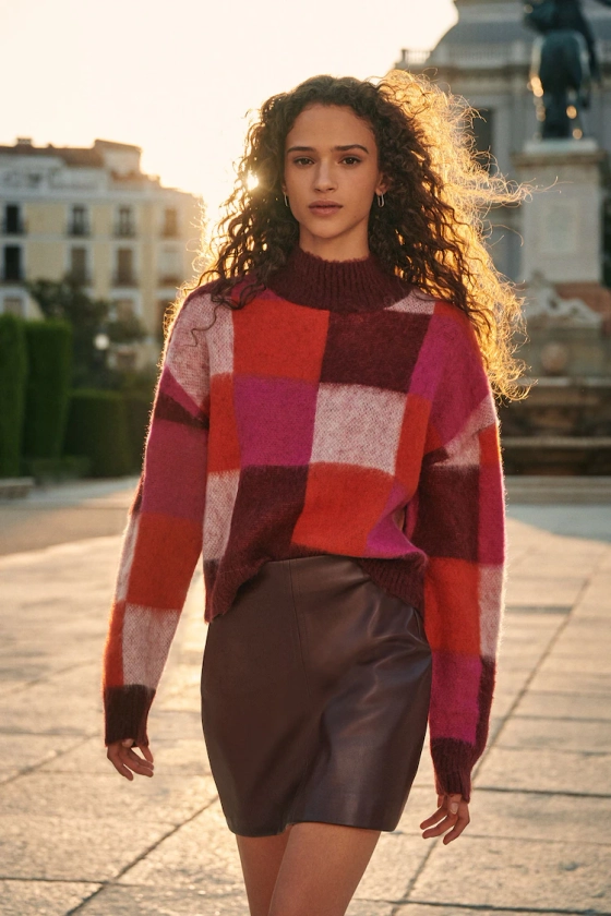 Buy Pink Check Soft Touch Brushed Knit Jumper with Wool from the Next UK online shop