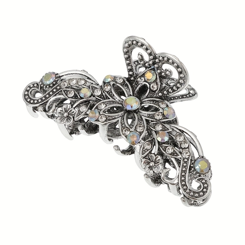 Vintage Claw Clips Ancient Silvery Claw Clip Rhinestone Hair Clip Nonslip Jaw Clips Ponytail Holder Hair Clips Hair Accessories For Women Girls