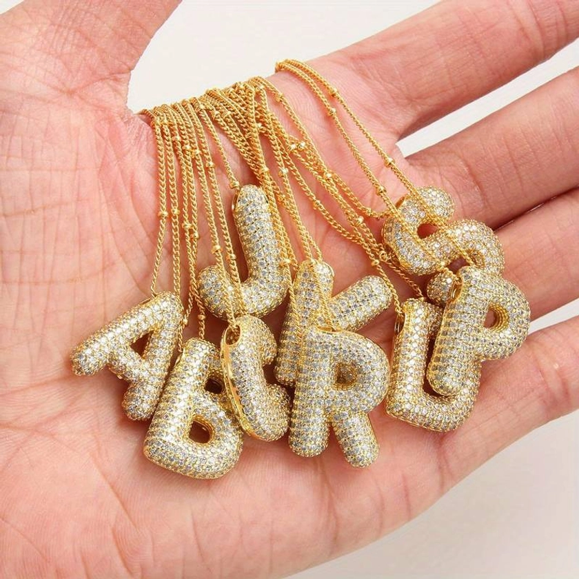 Collier avec pendentif lettre de l'alphabet en bulles dorées, collier personnalisé avec initiale en forme de ballon, cadeau de luxe léger et à la mode pour les femmes