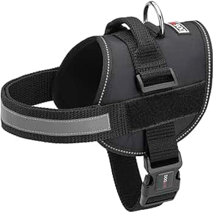 Dog Harness, Reflective No-Pull Adjustable Vest with Handle for Walking, Training, Service Breathable No - Choke Harness for Small, Medium or Large Dogs Room for Patches Girth 22 to 30 in Black