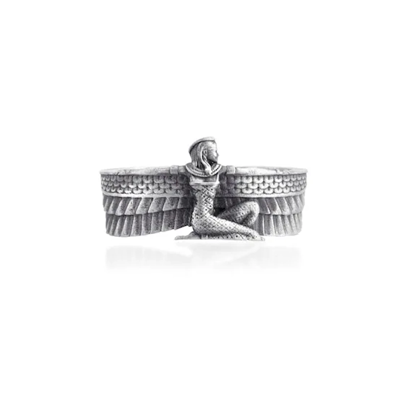 Egyptian Isis Handmade Sterling Silver Ring, Ancient Egypt Goddess Isis Silver Men Ring, Egyptian Mythology Jewelry, Mythology Silver Ring