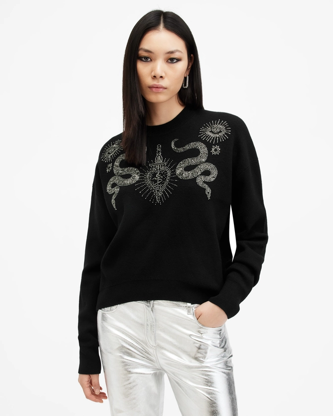 Serpent Embellished Jumper Black | ALLSAINTS