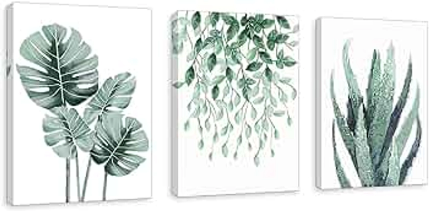 Framed 3 Panel Plant Wall Decor Print Tropical Leaves Paintings Pictures Boho Decoration for Living Room Bedroom Kitchen Bathroom Modern Artwork Ready to Hang 30x40cm