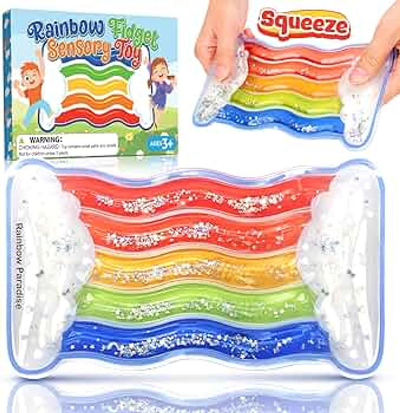 Rainbow Sensory Toys for Kids - Fidget Toys Sensory Tube for Toddlers 3 5 7, Sensory Squeeze Toys for Special Need Autistic Children with ADHD, Autism, Anxiety - Road Trip, Classroom Must Haves