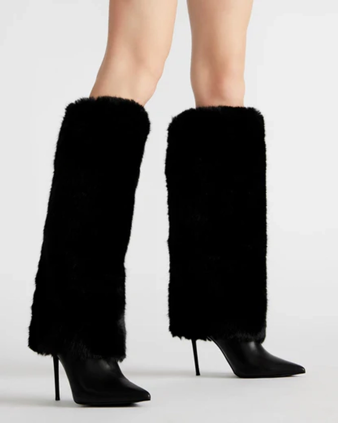 SMITH Faur Fur Black Cuffed Stiletto Boot | Women's Boots