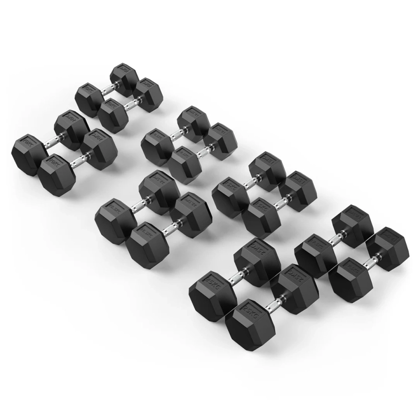 Rubber hex dumbbell package 10-25kg