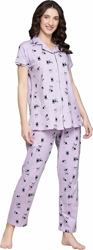 Buy beebelle Women Lavender Dog Print Night Suit Shirt & Pajama Set 1007 at Amazon.in