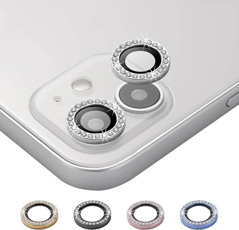 Bling Diamond Camera Lens Ring Cover Protector Tempered Glass Silver Compatible With iPhone 11